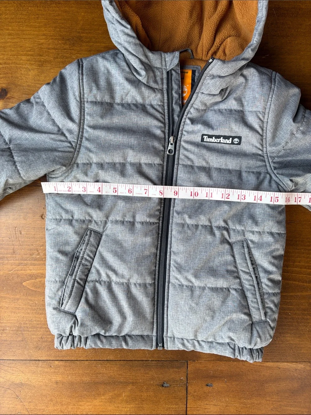 Timberland Jacket Boys Gray Puffer Hooded Fleece Lined Winter Coat Sz 6